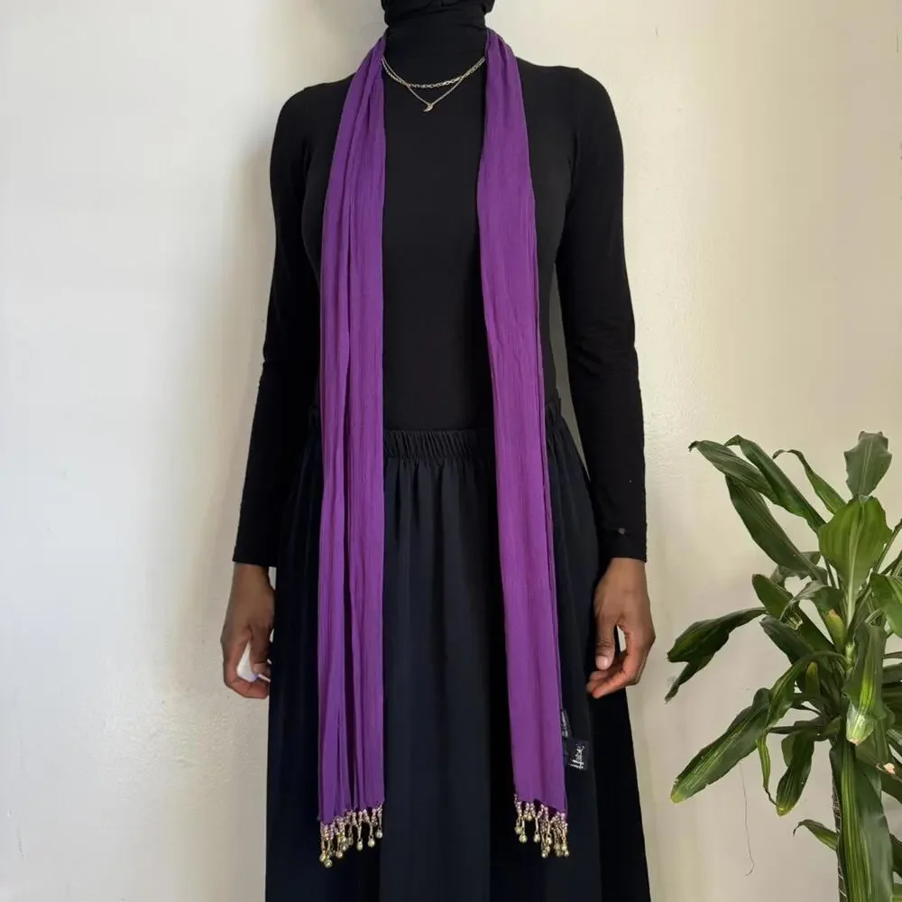Vintage 90s/Y2K Honey Purple Crinkle Scarf w/‎ Brass Bells